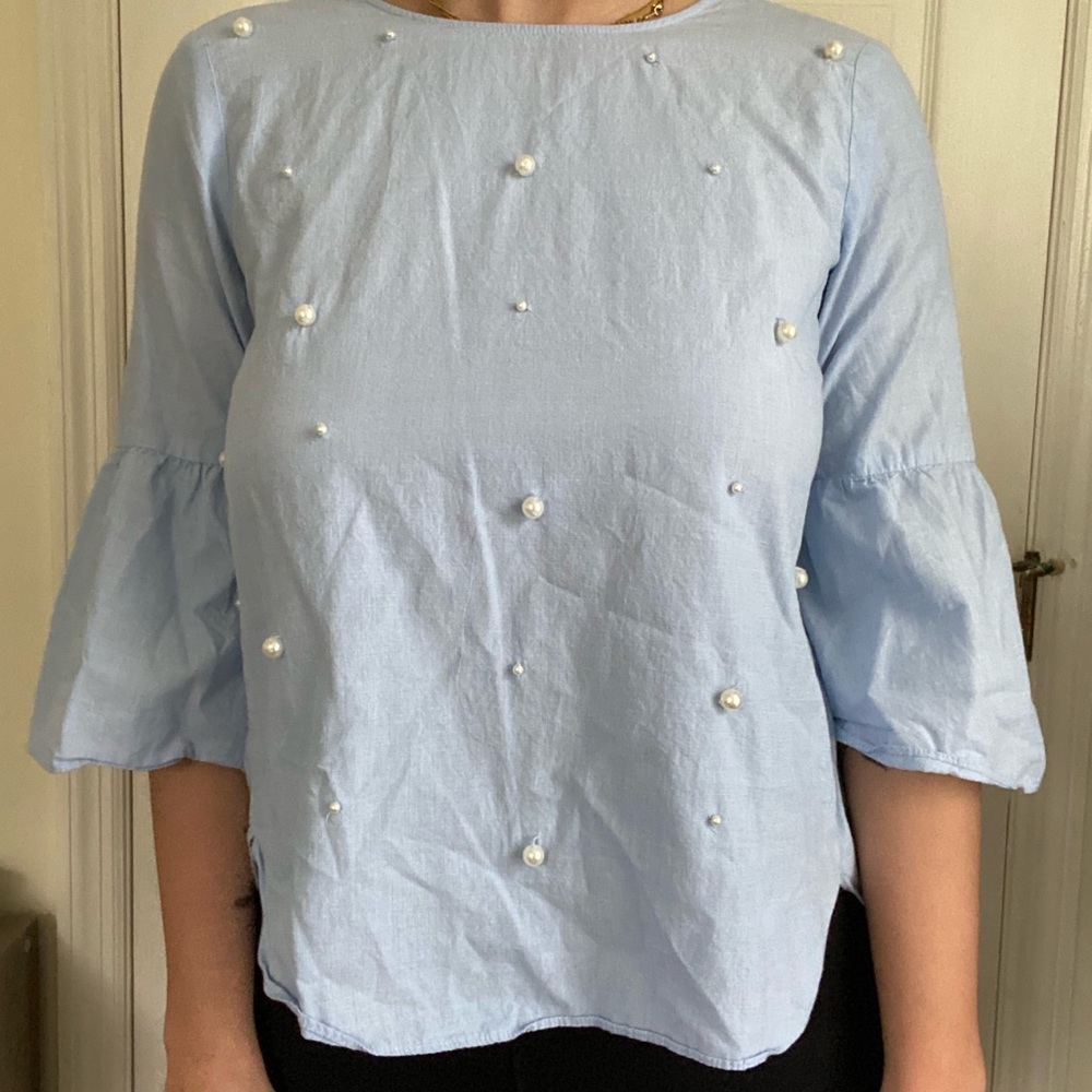 loft blue pearl blouse